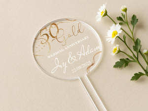 Elegant Round Cake Topper for Golden Anniversary Party