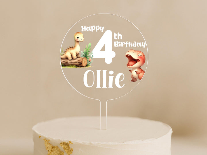 Dinosaur birthday cake topper with name and age