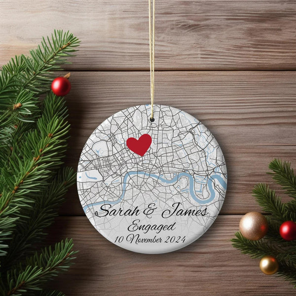 Personalized Engaged Location Ornament - Unique Gift for Newlyweds, Our First Christmas & Anniversary Keepsake for Him, Announcement Gift