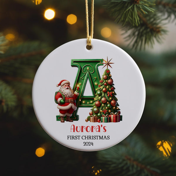 Personalized Baby's name First Christmas Ornament 2024, Initial Name Ornament, Monogram Santa Ornament,Custom Baby Name Keepsake,Shower Gift