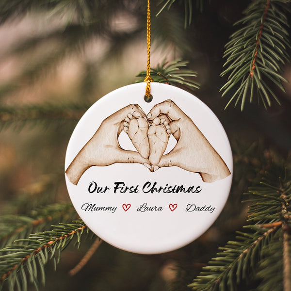 Our First Family Christmas ornament, Family bauble, First family Christmas gift, our first baby Christmas Ornament, Baby first Christmas