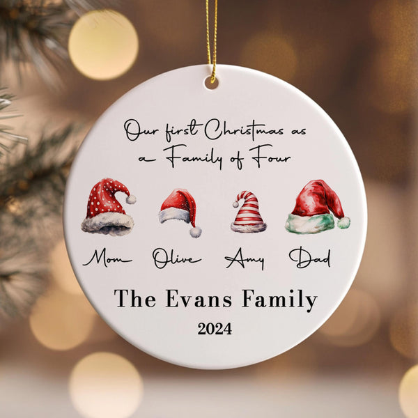 Personalized Family Christmas Ornament, Custom Santa Hats Ornament, Special Family Bauble with Names, Personalized Christmas Hat Decoration