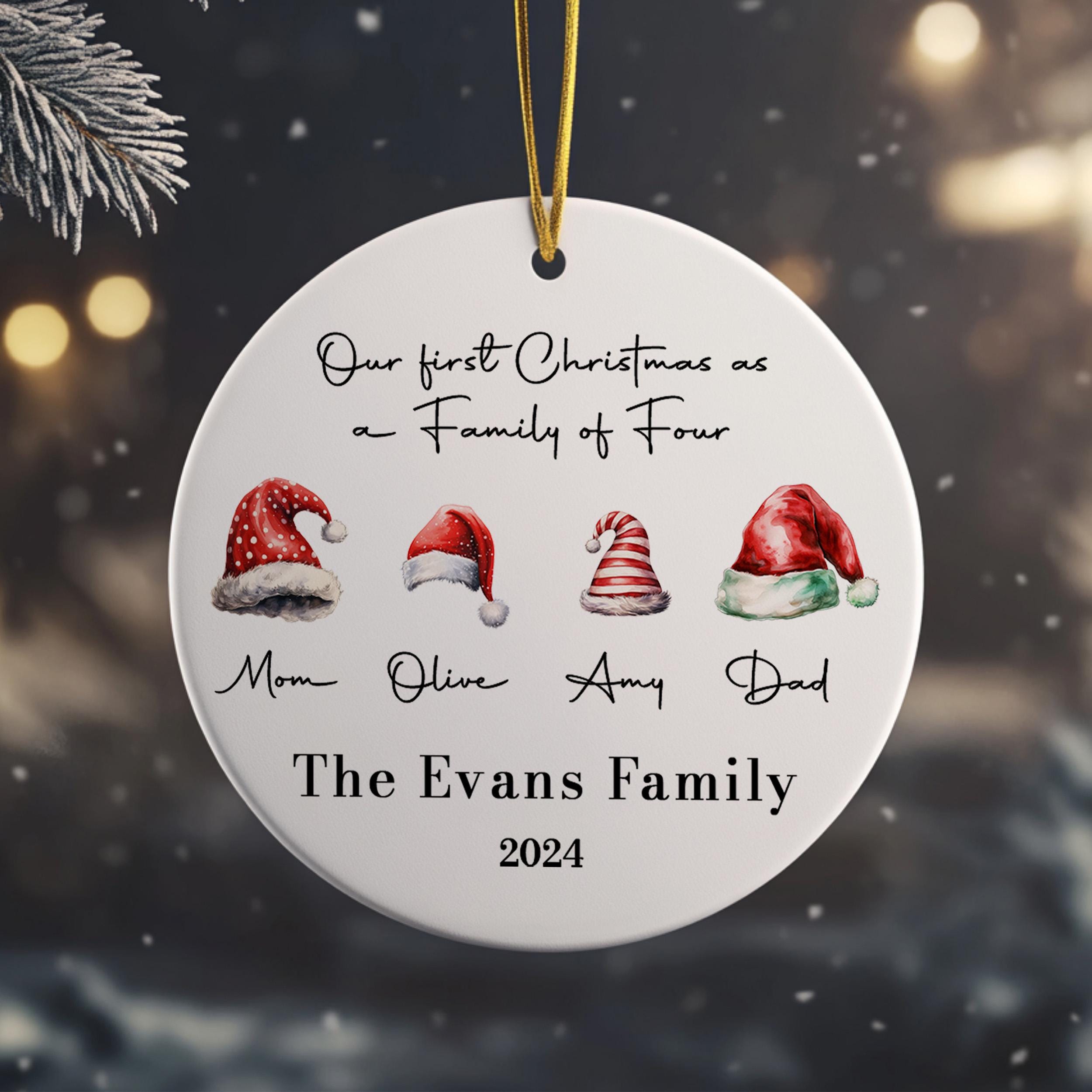 Personalized Family Christmas Ornament, Custom Santa Hats Ornament, Special Family Bauble with Names, Personalized Christmas Hat Decoration