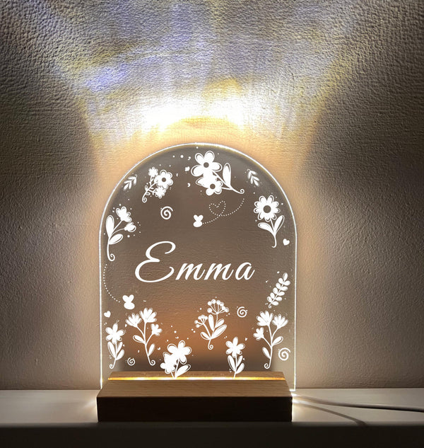 Girls Bedroom Night Light, Custom Printed Name Lamp, Flower-Themed Girls Bedroom Decor,Nursery Night Lamp,Personalized Flower Light for Kids