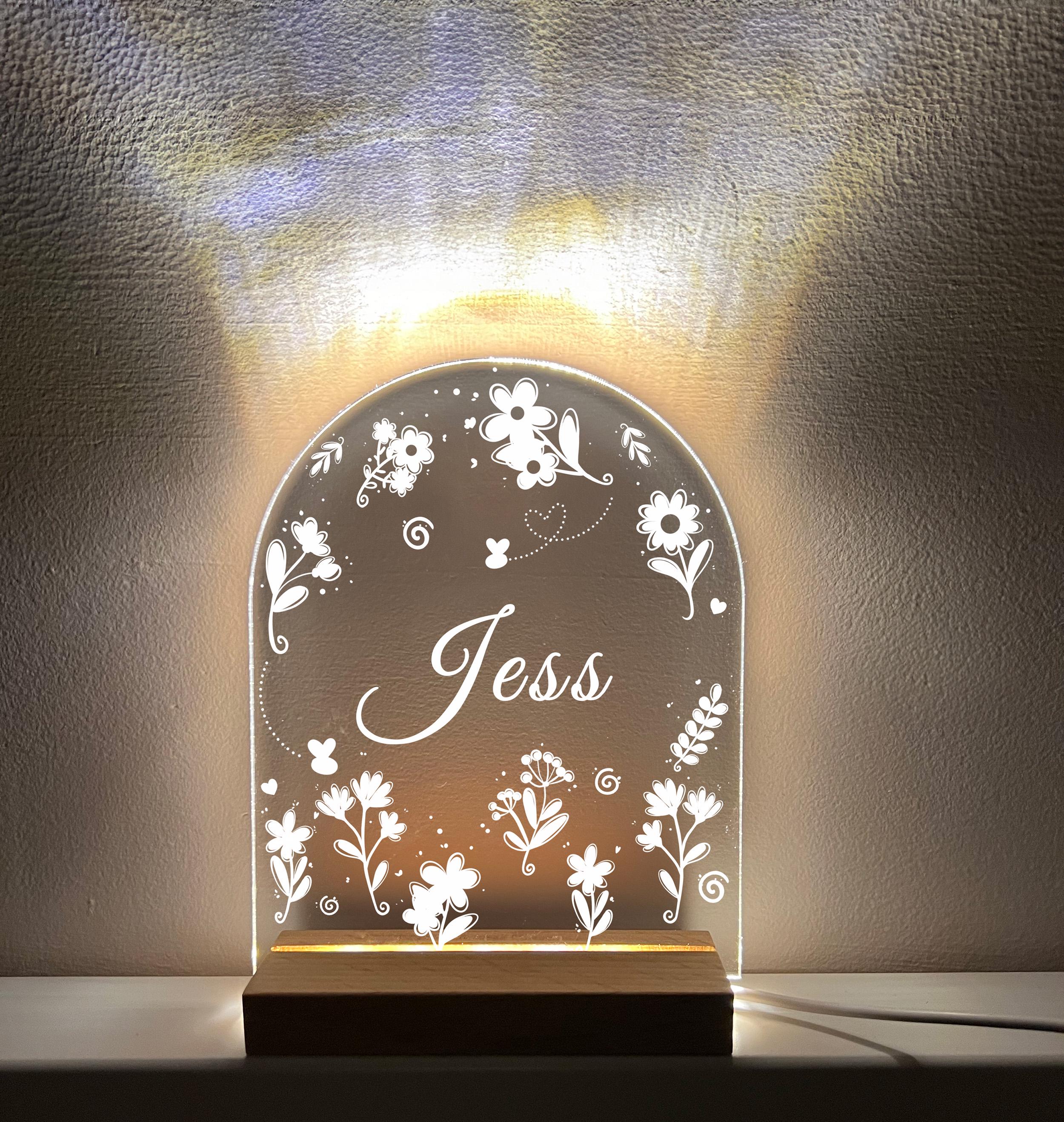 Girls Bedroom Night Light, Custom Printed Name Lamp, Flower-Themed Girls Bedroom Decor,Nursery Night Lamp,Personalized Flower Light for Kids