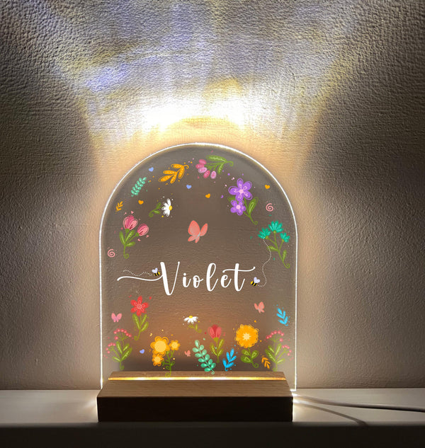 Custom Floral Butterfly Name Night Light, Personalized Flower Garden Lamp, Birthday Gift for kid, Bedroom Bedside Nursery Decor for Kids