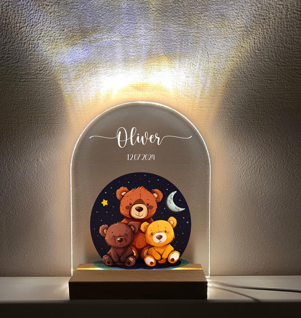 Personalized Baby Bear Night Light with Name and Date, Cute Animals LED Lamp, Baby Shower Gift, Nursery Decor, Newborn Gift for Kids Bedroom