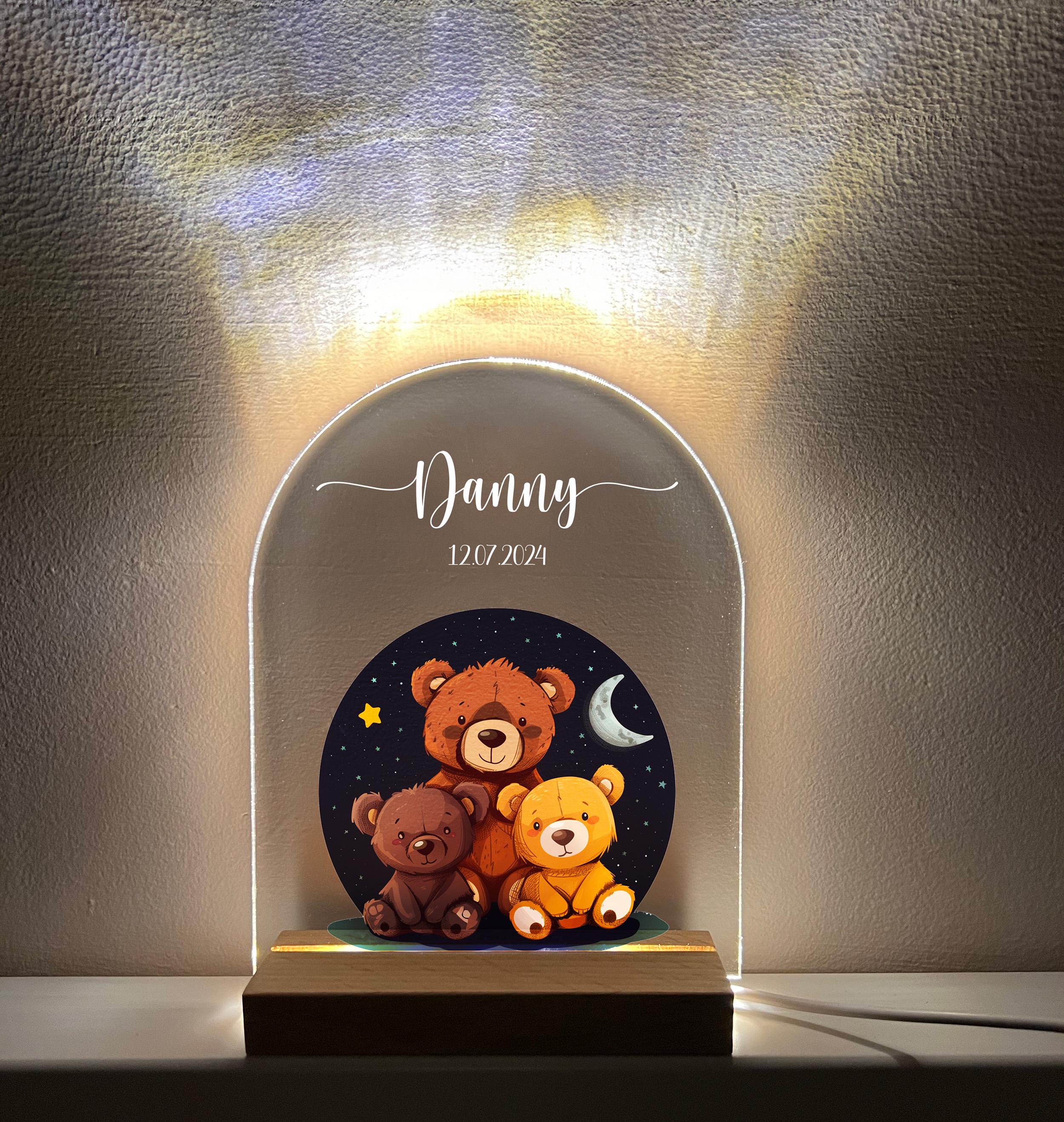 Personalized Baby Bear Night Light with Name and Date, Cute Animals LED Lamp, Baby Shower Gift, Nursery Decor, Newborn Gift for Kids Bedroom