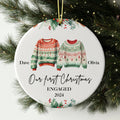 Custom Tree Ornament, Mr and Mrs Christmas Sweater Ornament, Ceramic Bauble, Our First Married Ornament, Newlywed Christmas Wedding Decor