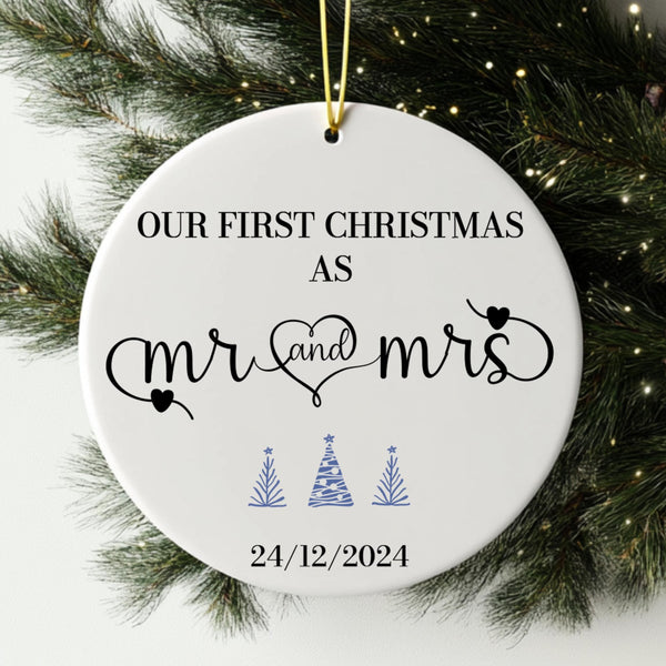 Our First Christmas as Mr & Mrs Ornament, Personalized First Married Christmas Ornament 2024, Custom Newlywed Wedding gift, Mr and Mrs Gift