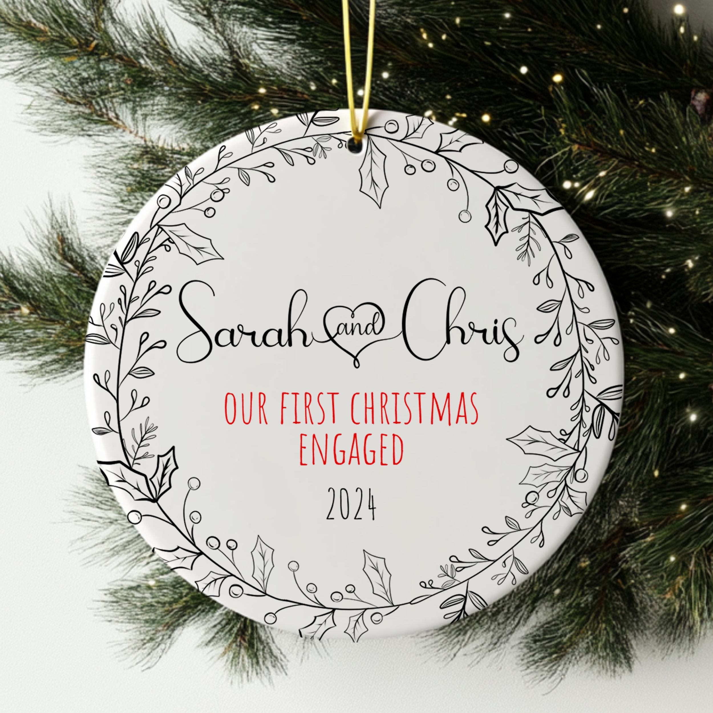 Engagement Ornament for Couples Our First Christmas Engaged Bauble, Personalized Engaged Keepsake, Wedding Ornament, Engagement Party Gift