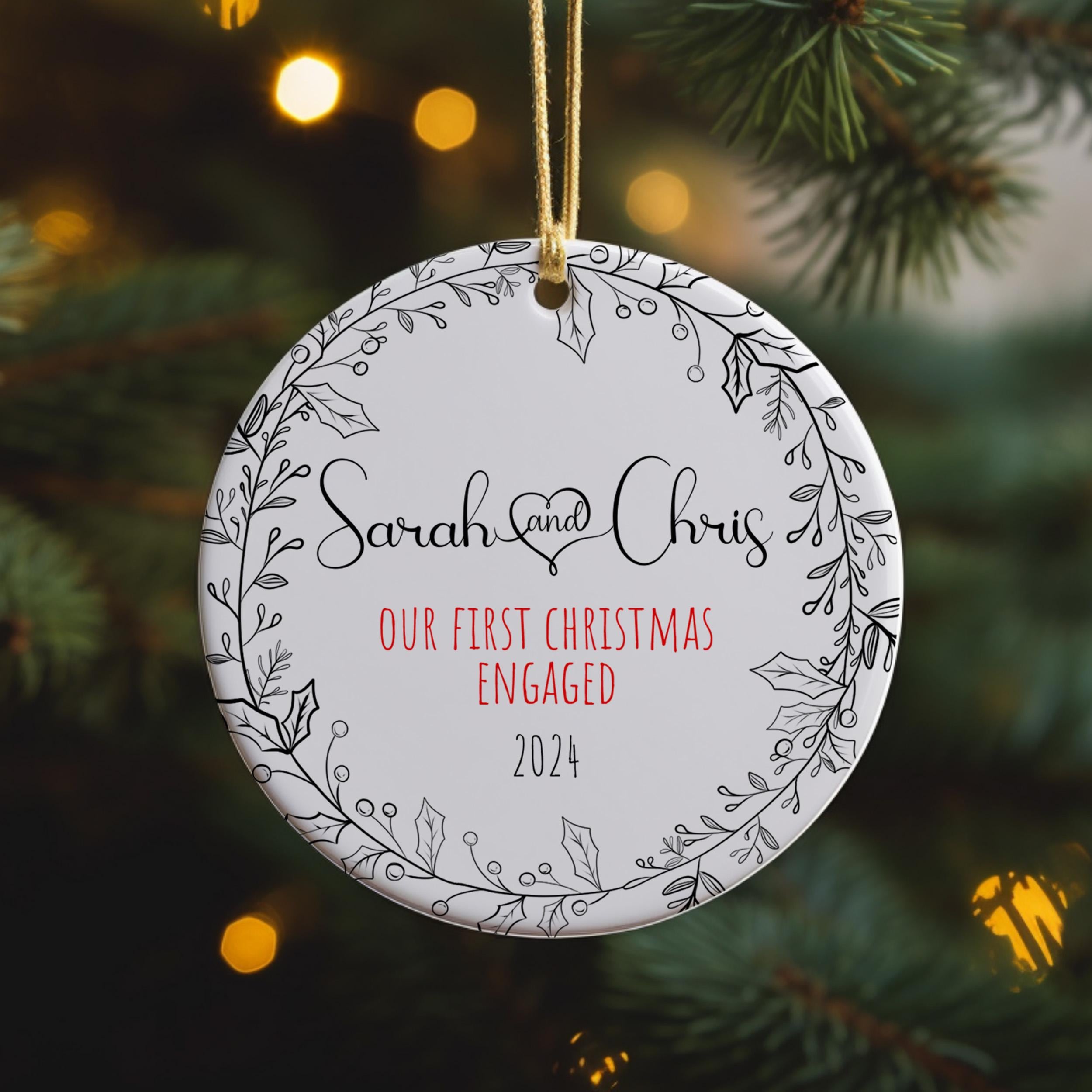 Engagement Ornament for Couples Our First Christmas Engaged Bauble, Personalized Engaged Keepsake, Wedding Ornament, Engagement Party Gift