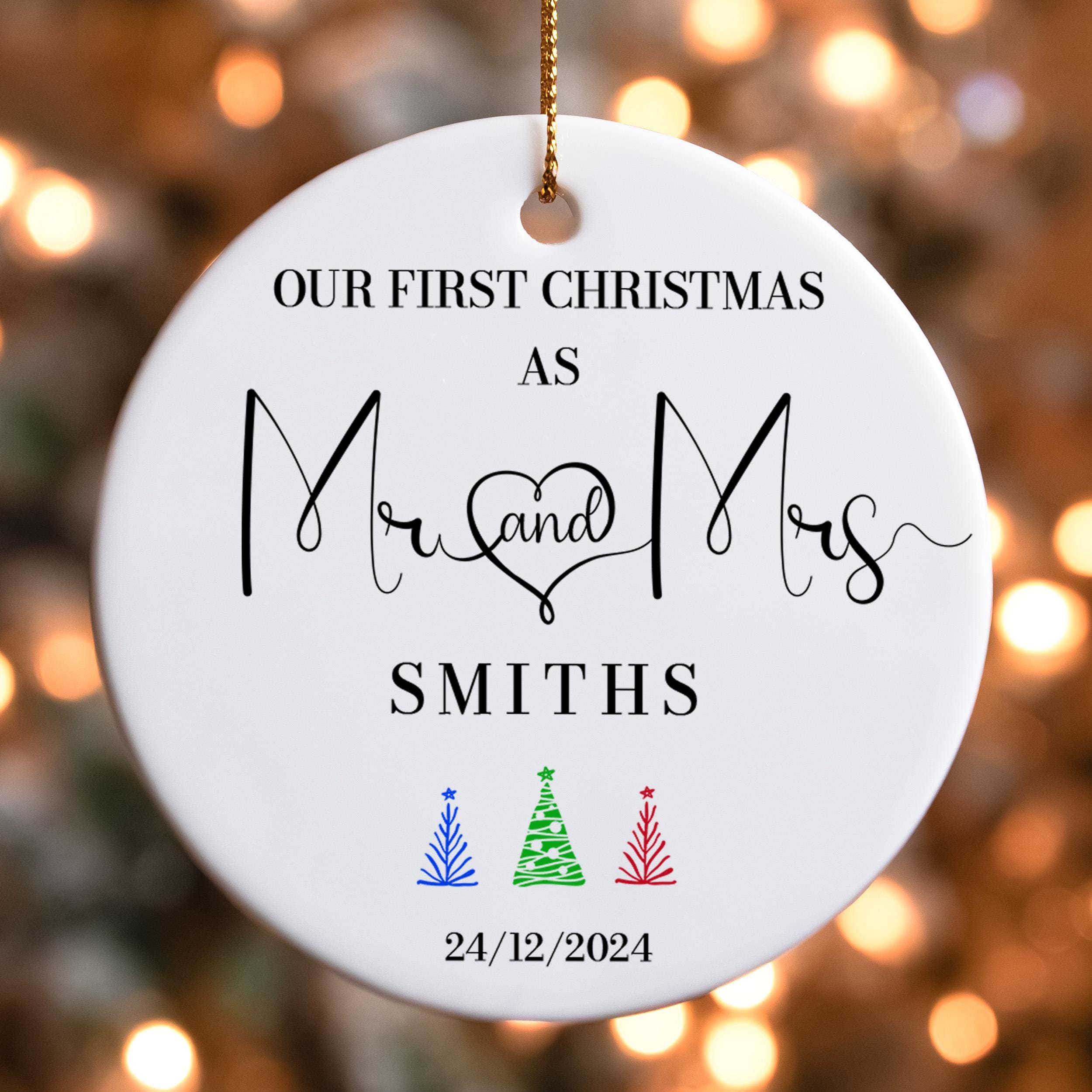 First Christmas Married Ornament, Personalized Mr and Mrs Sprig Ornament, Our First Christmas Married as Mr and Mrs Keepsake, Newlywed Gift