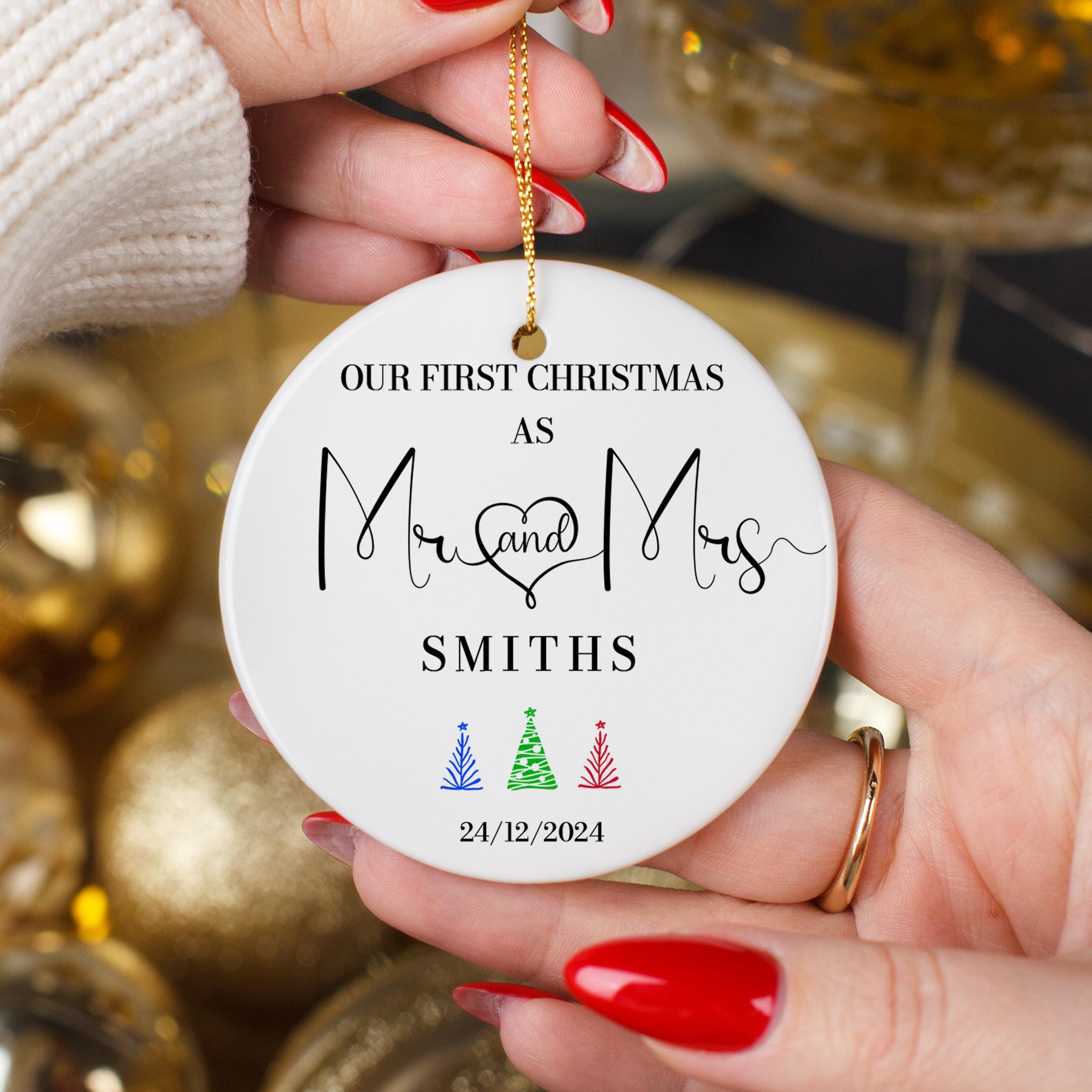 First Christmas Married Ornament, Personalized Mr and Mrs Sprig Ornament, Our First Christmas Married as Mr and Mrs Keepsake, Newlywed Gift