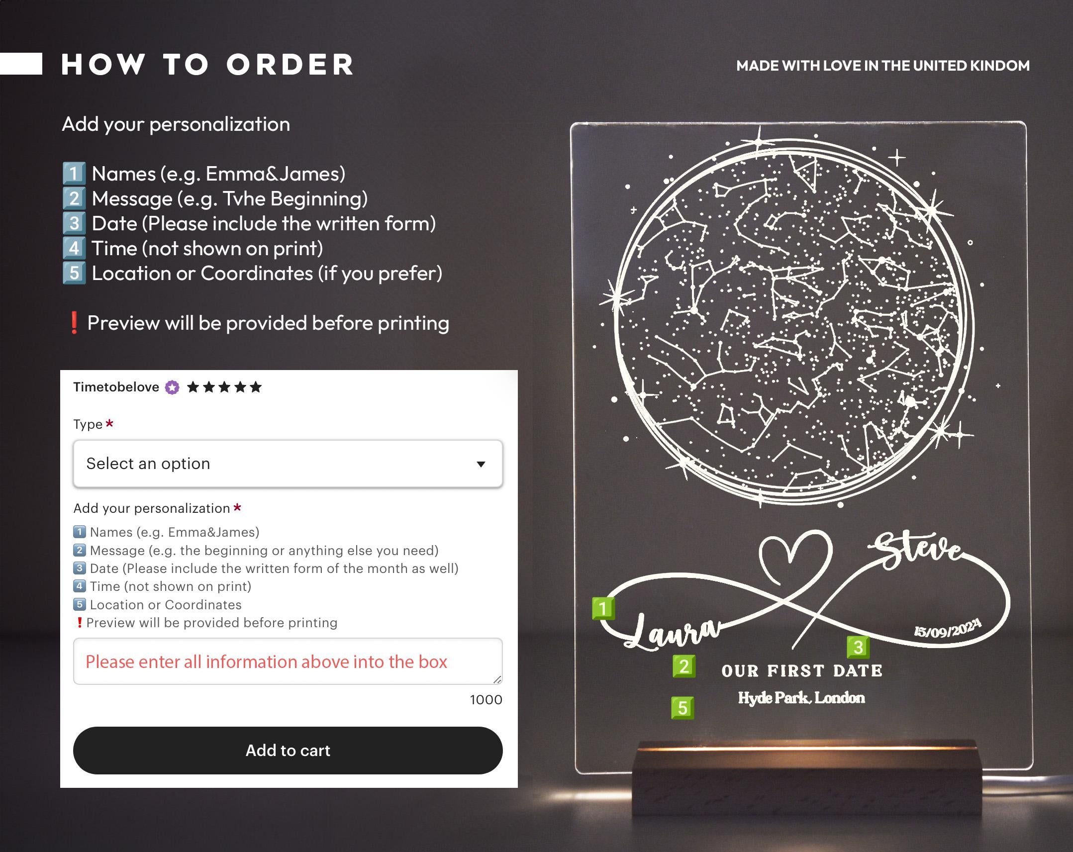Where We First Met star map night lamp, anniversary gift for him, Star Map Our First Date night lamp, Wife anniversary, Girlfriend gift