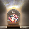 Personalized Kids Night Light – Sleepy Baby Animals Custom Name Lamp, LED Nursery Nightlight with Moon & Stars, Gift for Babies