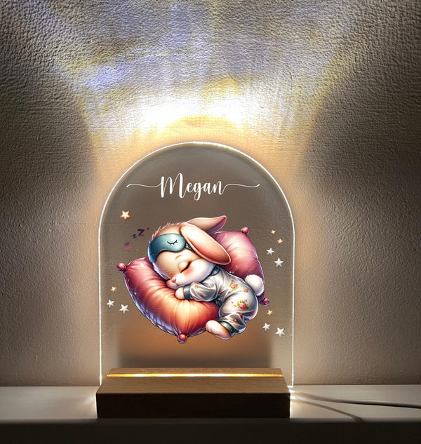 Personalized Kids Night Light – Sleepy Baby Animals Custom Name Lamp, LED Nursery Nightlight with Moon & Stars, Gift for Babies