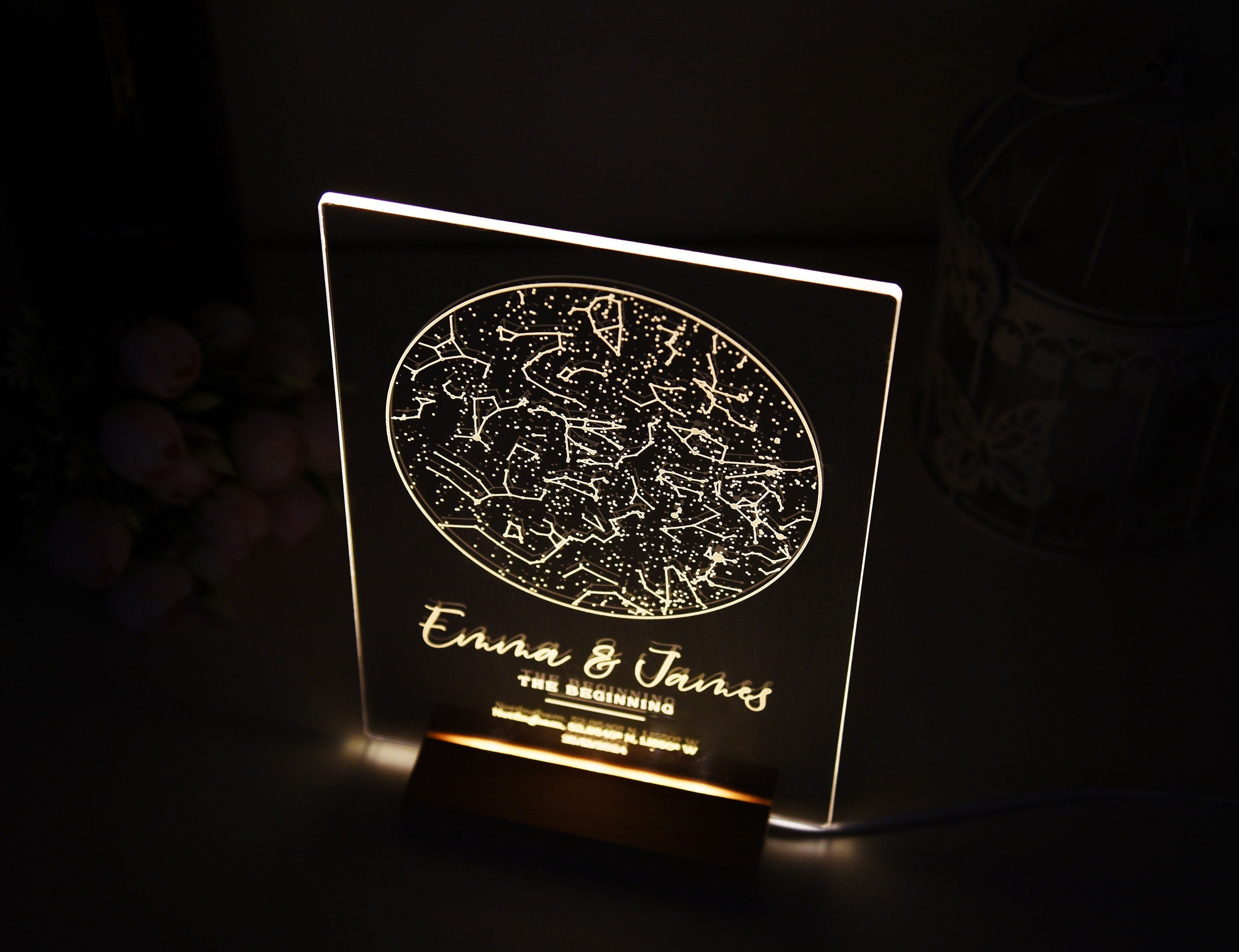 Personalized Constellation Chart Lamp - Custom Star Map Night Light - Unique Gift for Couples