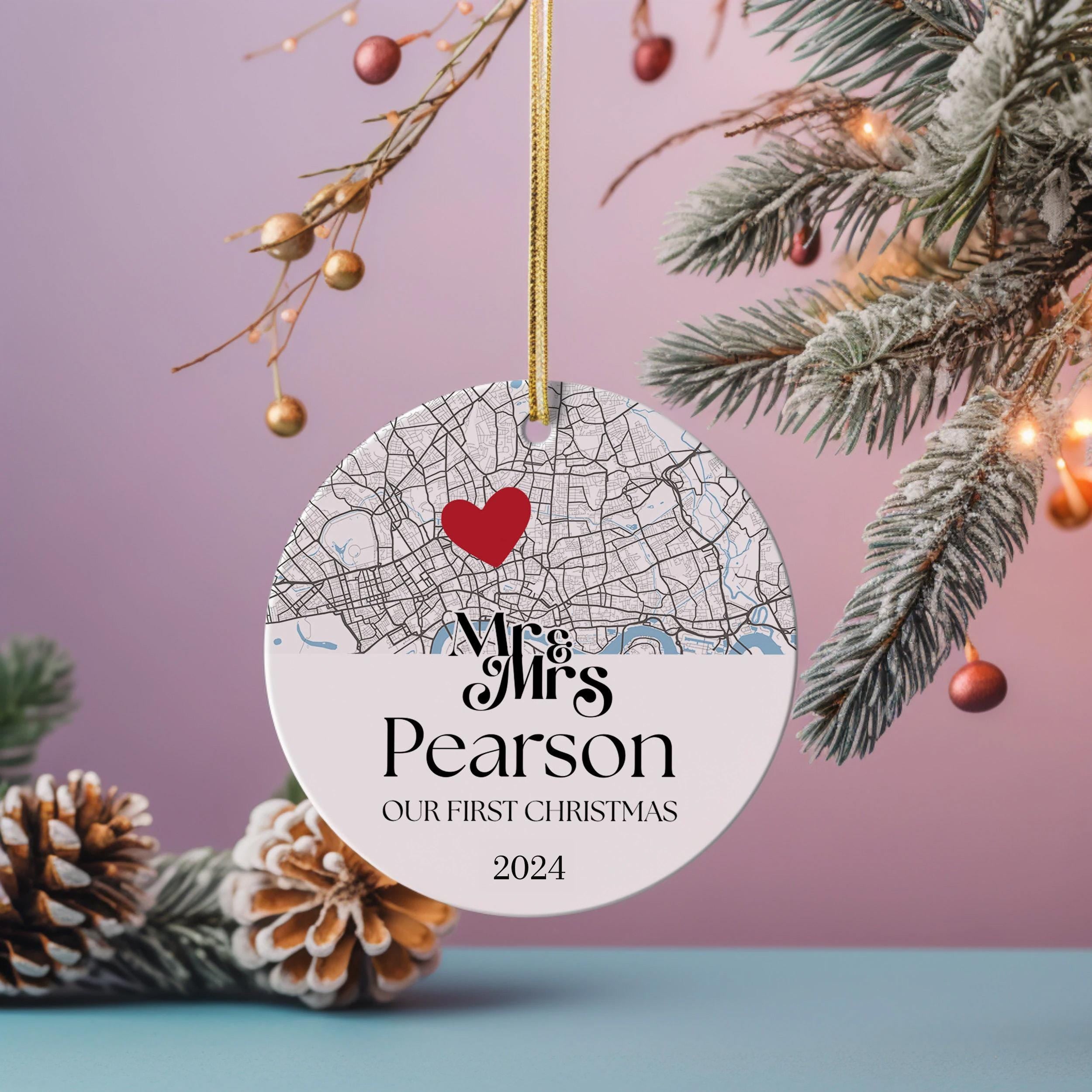 Personalized Engaged Location Ornament - Unique Gift for Newlyweds, Our First Christmas & Anniversary Keepsake for Him, Announcement Gift