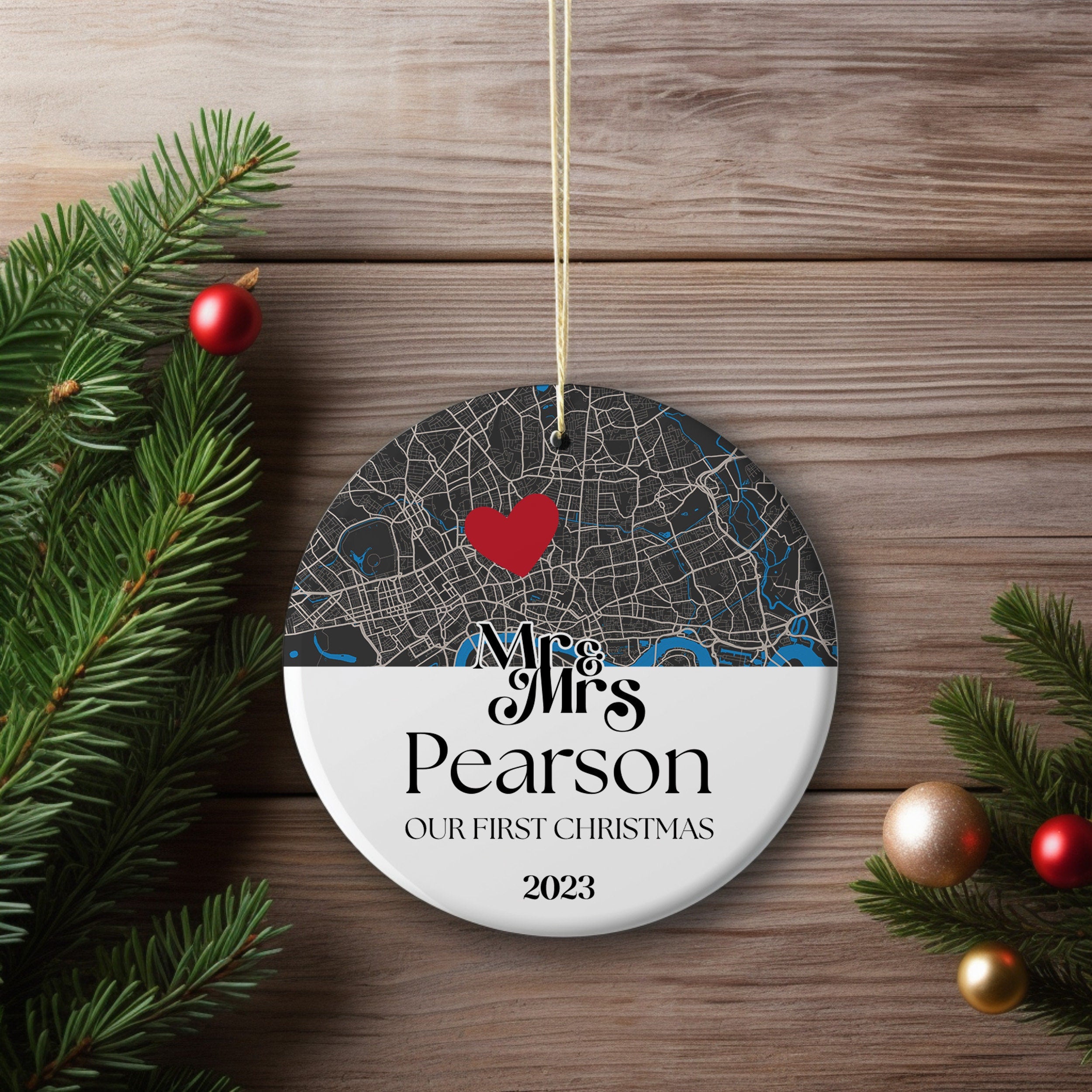 Personalized Engaged Location Ornament - Unique Gift for Newlyweds, Our First Christmas & Anniversary Keepsake for Him, Announcement Gift
