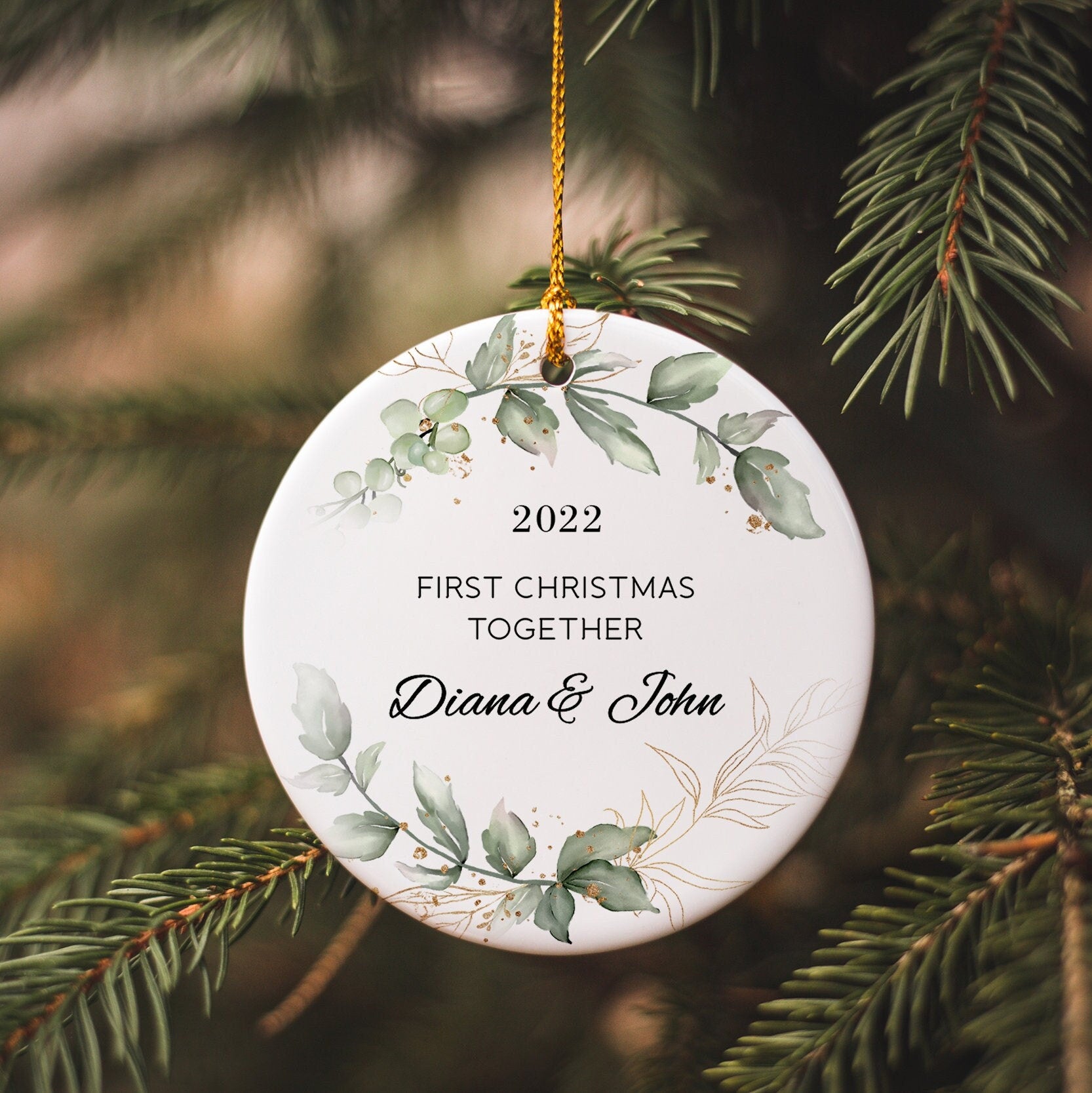 Engagement Day Keepsake Ornament Personalized Calendar with Names, Engagement Announcement Engaged Couple Ceramic Ornament Gift for Daughter