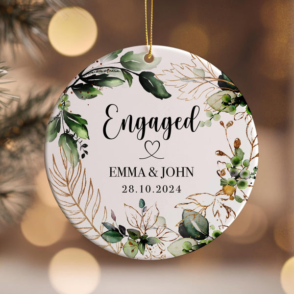 Our First Christmas Engaged Ceramic Decoration, Personalized Engaged Christmas Ornament, Couple Christmas Ornament, 1st Christmas Bauble