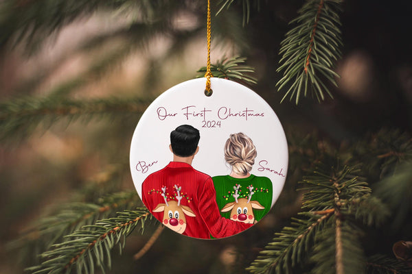 Our First 1st Christmas Couple Ornament, First Christmas Together Ornaments, Personalised Photo Couple Christmas Tree Bauble, 2024 Gifts