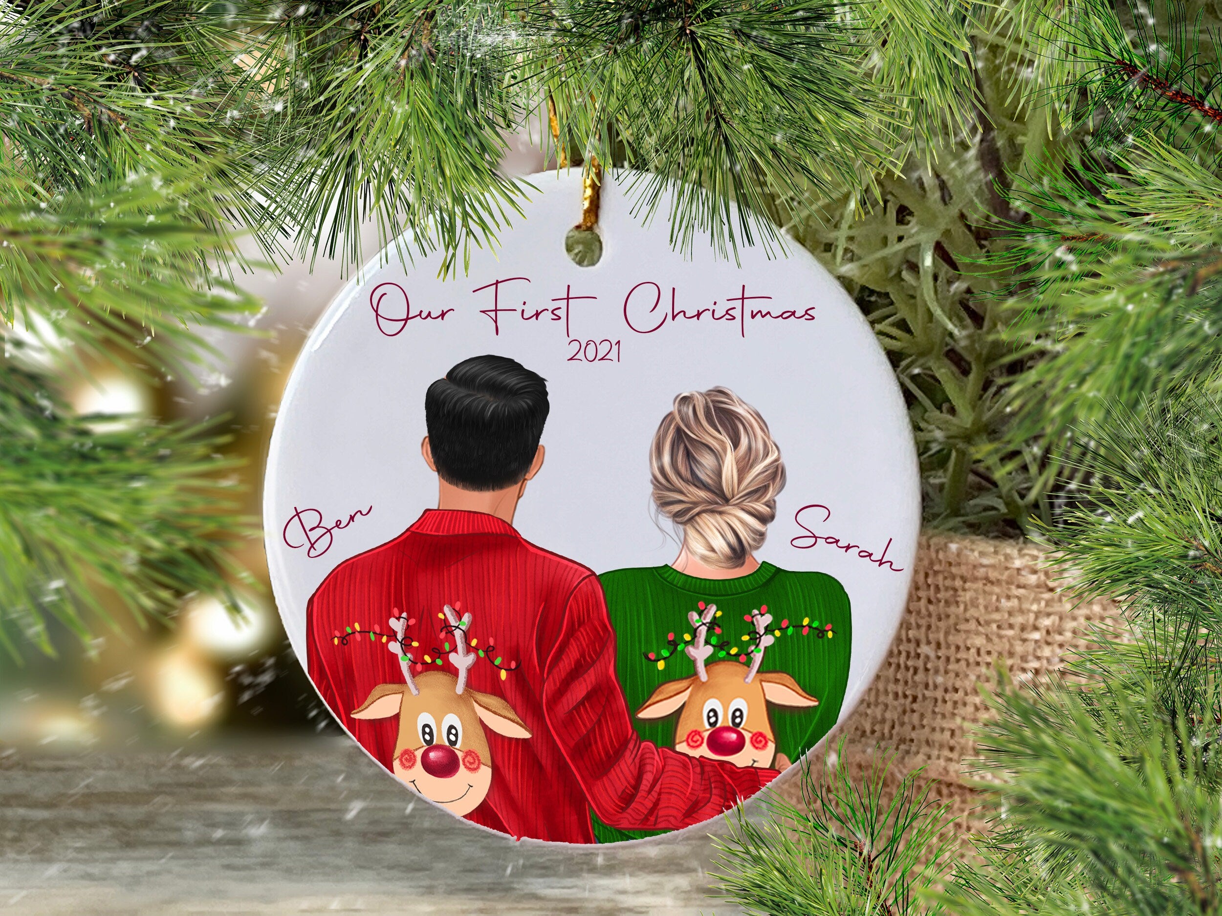Our First 1st Christmas Couple Ornament, First Christmas Together Ornaments, Personalised Photo Couple Christmas Tree Bauble, 2024 Gifts