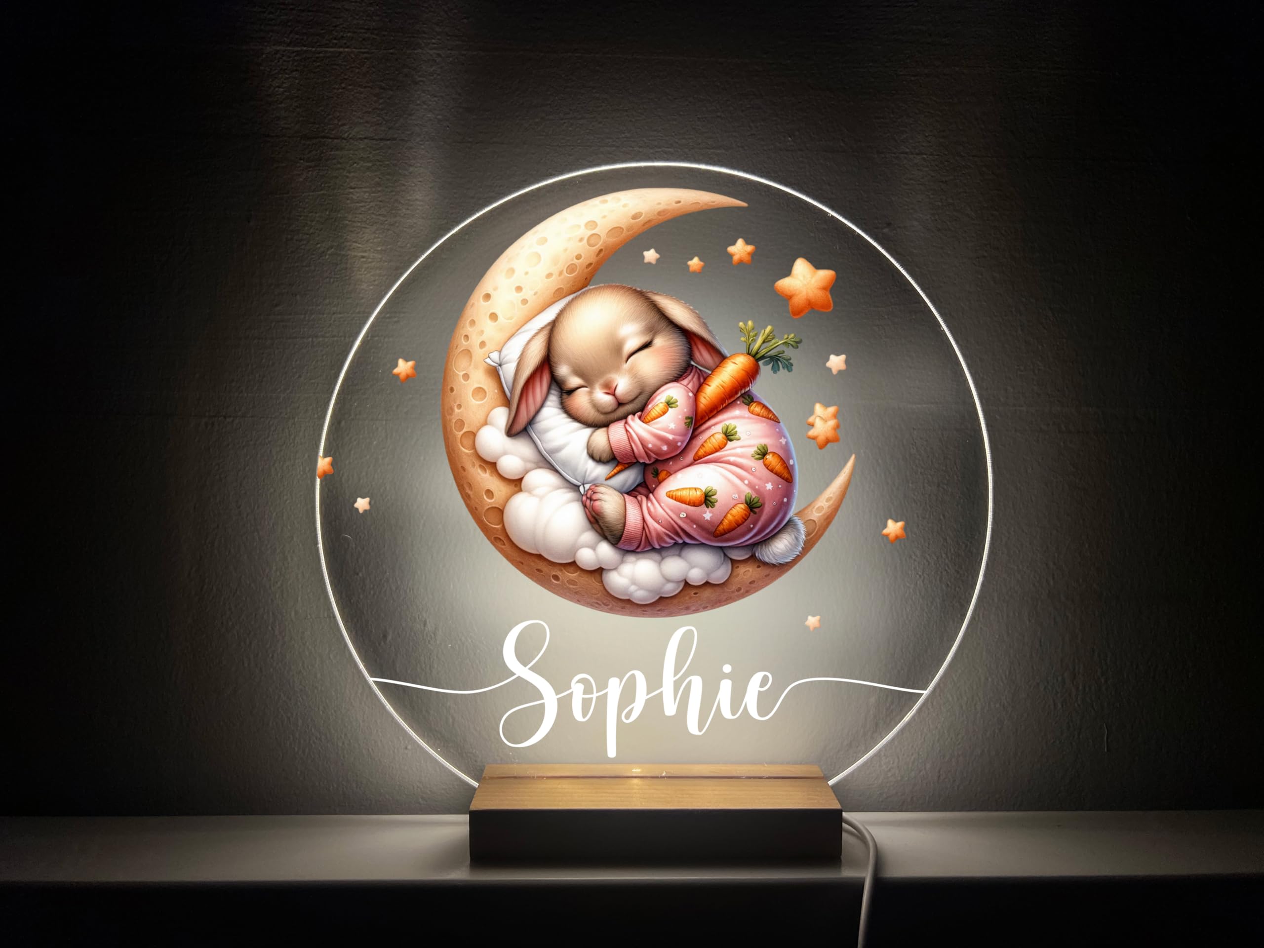 Personalized Sleepy Baby Animals Night Light - Custom Name Nursery Lamp with Moon & Stars, LED Baby Room Decor, Perfect for Kids' Bedroom, Birthday Gift or Baby Shower