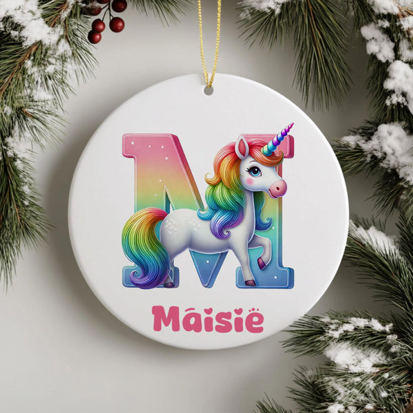 Personalized Unicorn Christmas Ornament for Baby, Custom ceramic Ornament for Girls, Unique Baby Xmas Tree Keepsake, Holiday Decoration