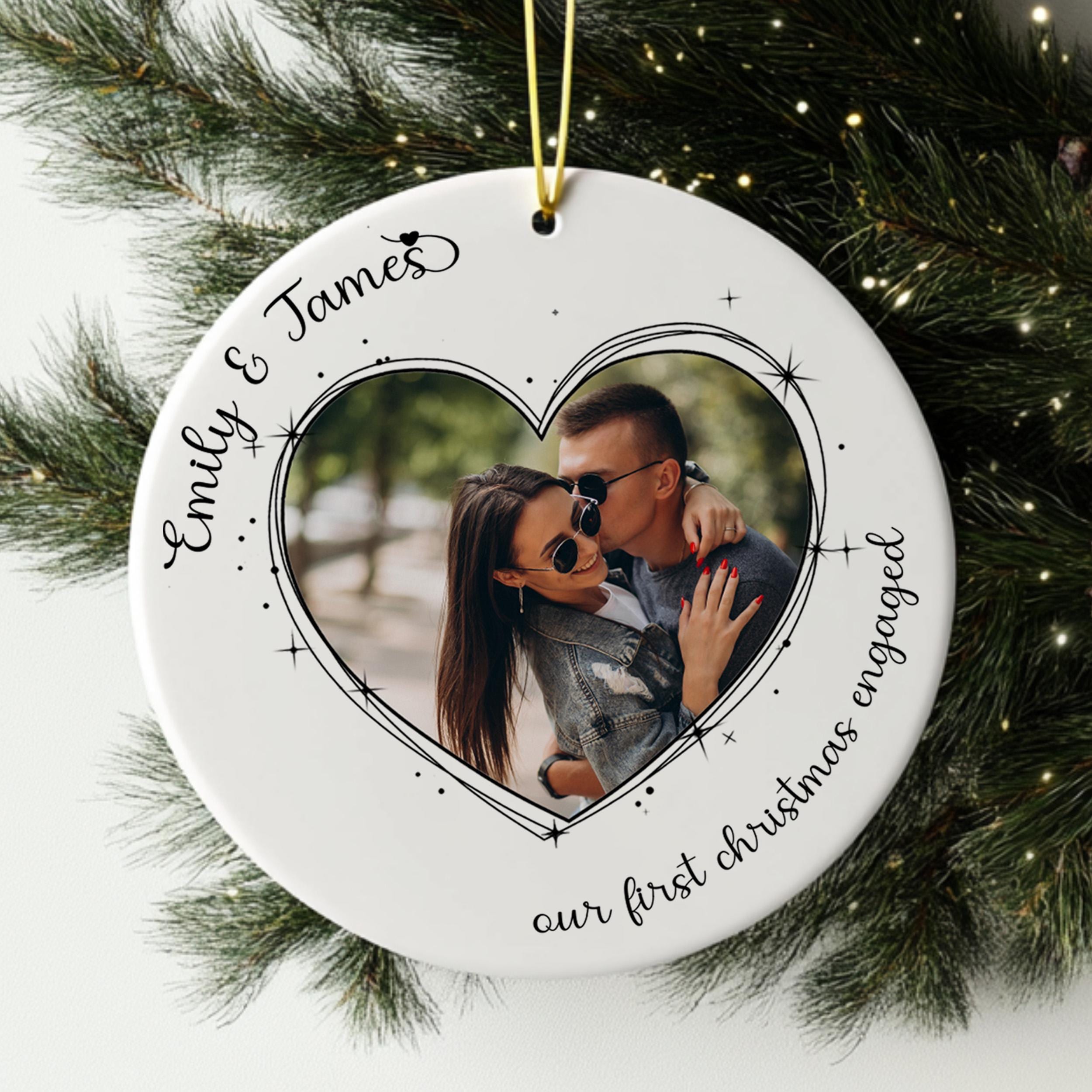 First Christmas Engaged Photo Ornament, Personalized Engagement Keepsake Bauble, Romantic Gifts for Couple, 1st Christmas Ornament Gift