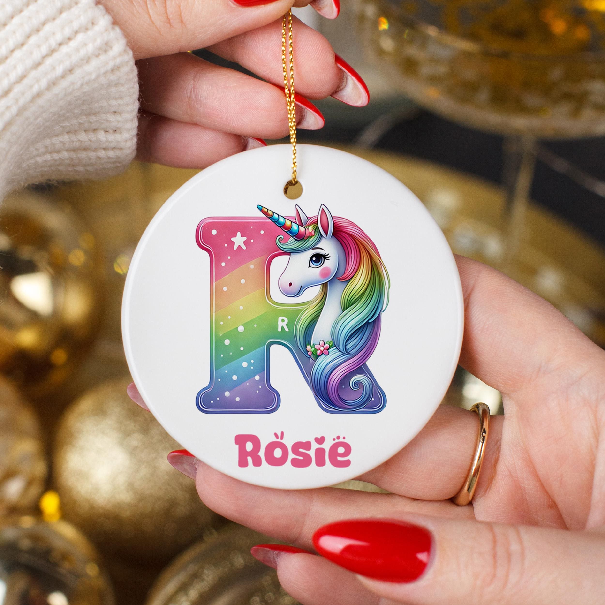 Personalized Unicorn Christmas Ornament for Baby, Custom ceramic Ornament for Girls, Unique Baby Xmas Tree Keepsake, Holiday Decoration