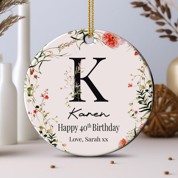 Personalized Ceramic Christmas Ornament – Initial, Name, Happy 40th Birthday, Custom Gift, Birthday Gift, Elegant Christmas Decoration