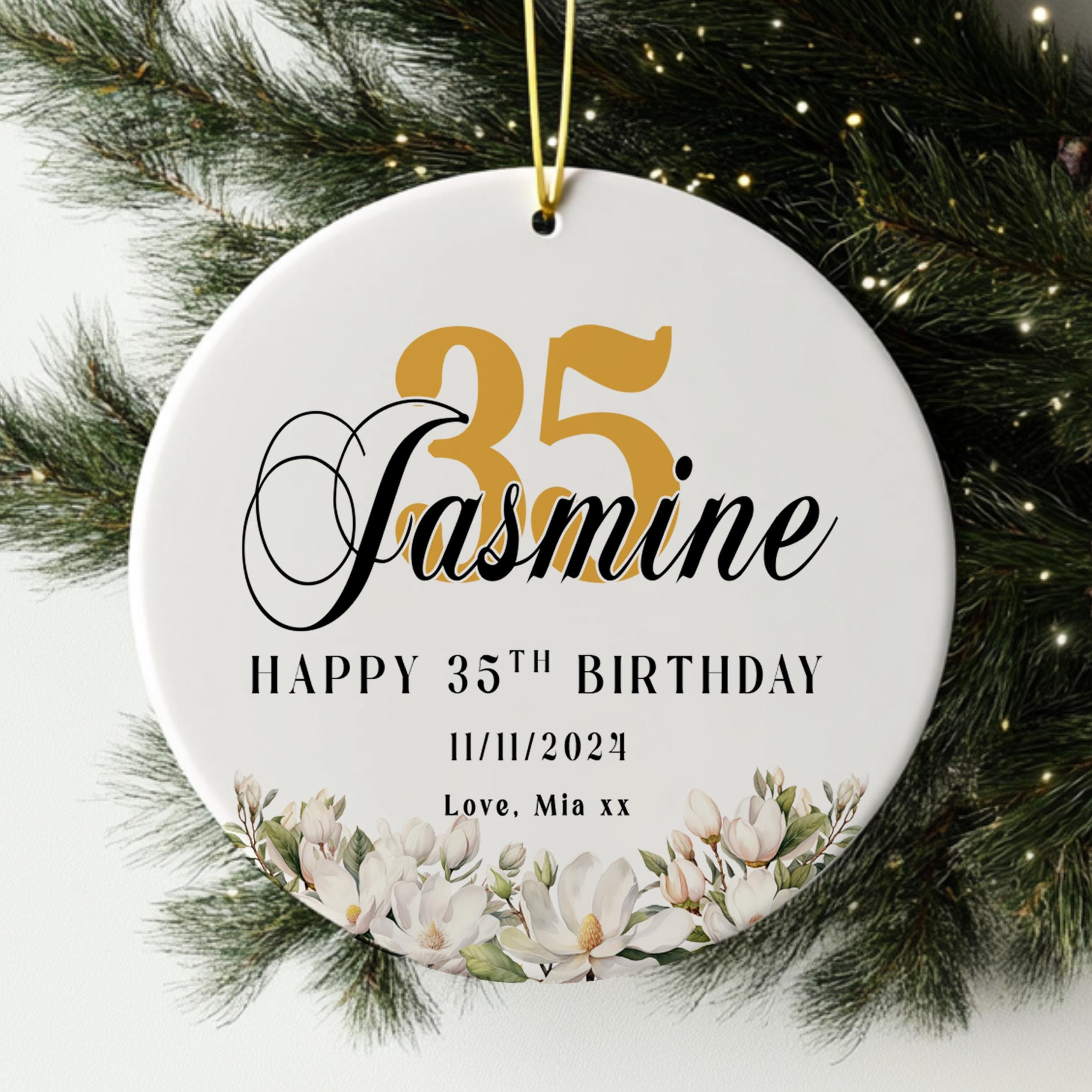 Personalised Floral Ceramic Ornament – Custom Age , Name & Birthday Message, White Flowers, Custom Gift for Her, Elegant Birthday Keepsake