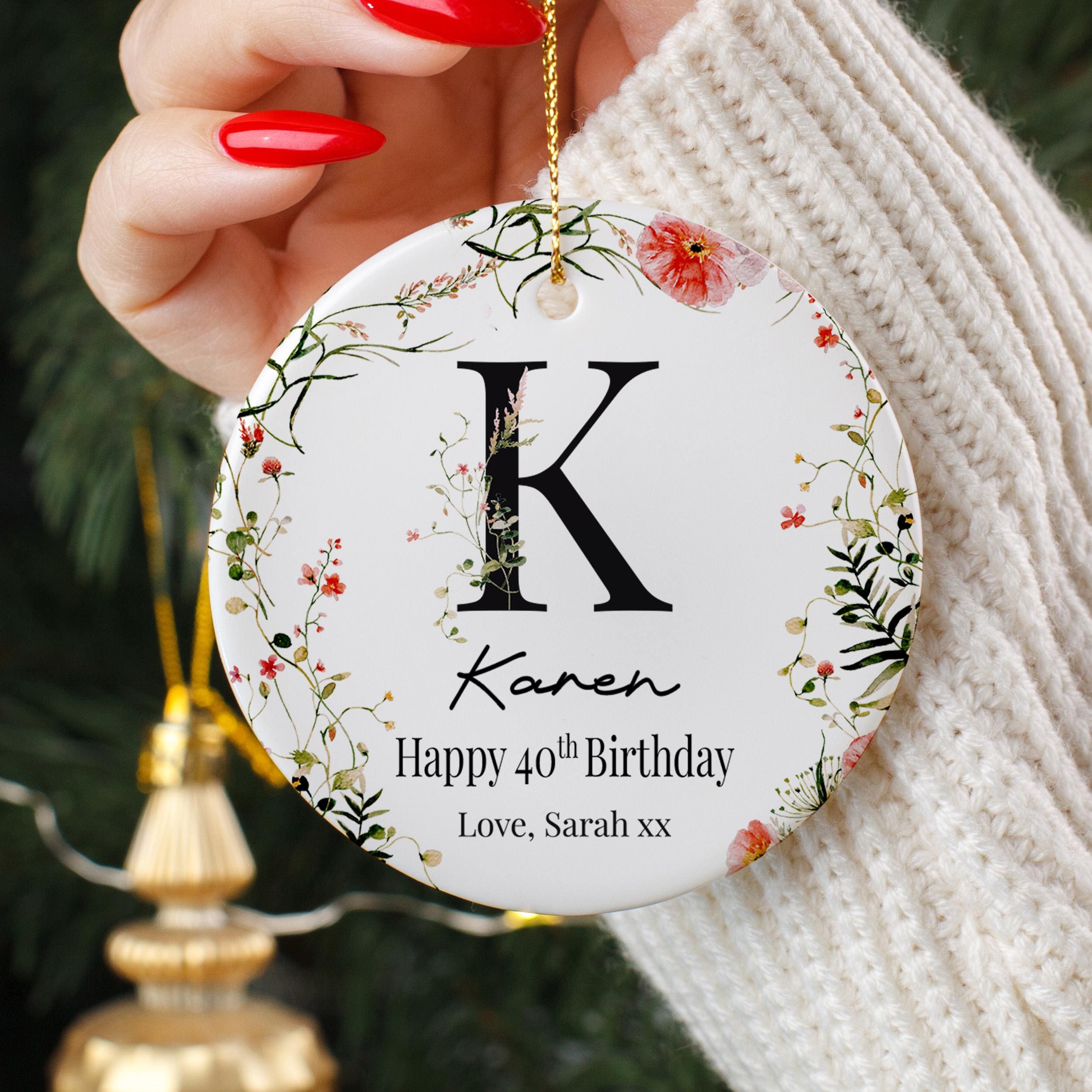 Personalized Ceramic Christmas Ornament – Initial, Name, Happy 40th Birthday, Custom Gift, Birthday Gift, Elegant Christmas Decoration