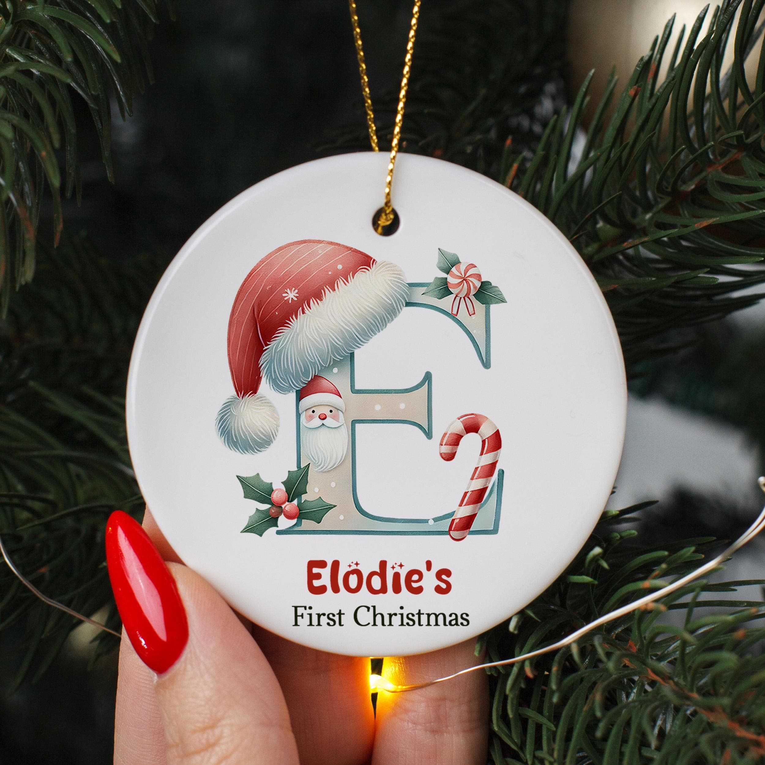 Personalised Baby Initials Ornament, Baby's First Christmas Ceramic Bauble, Keepsake Xmas Tree Decor,Custom Baby 1st Christmas Gift Ornament