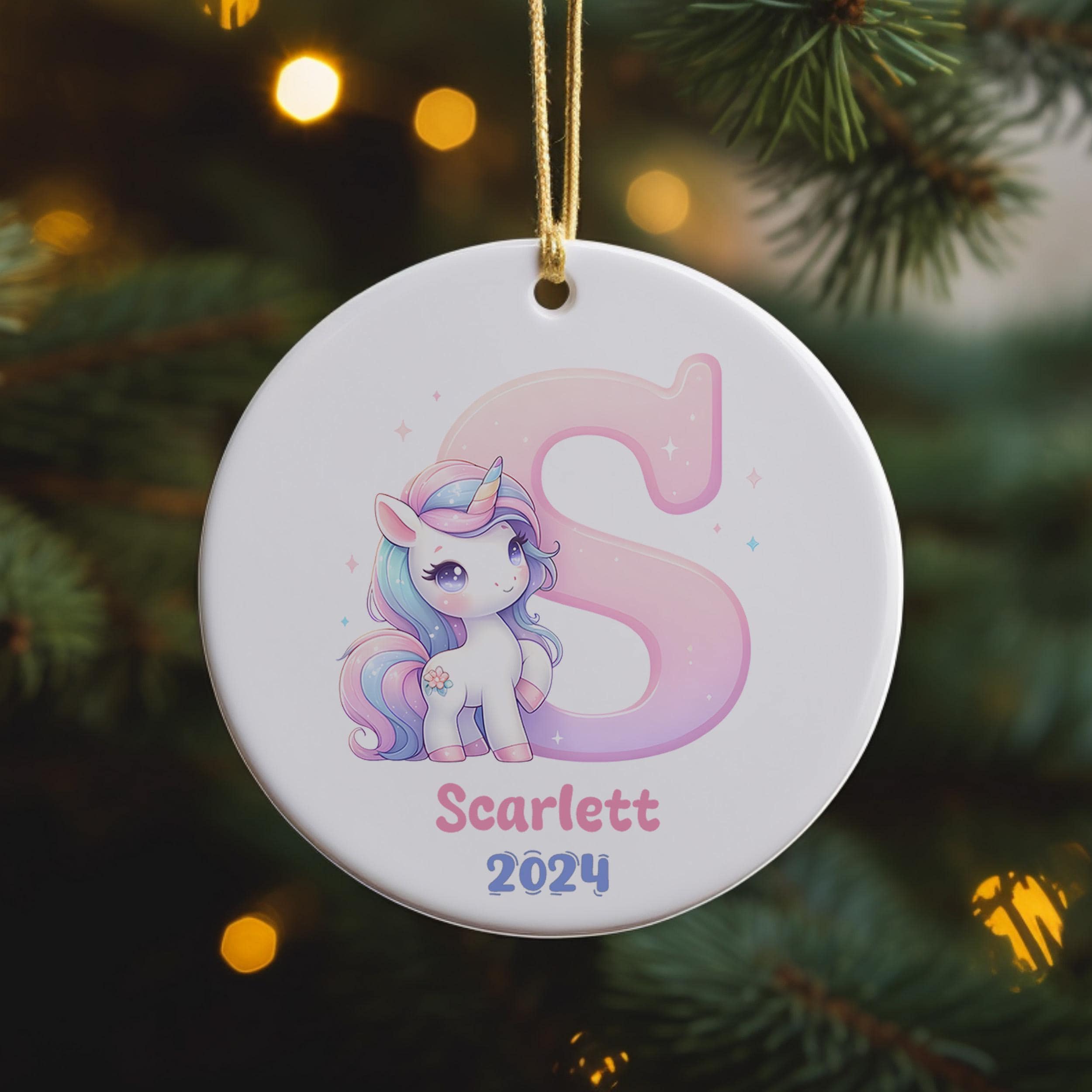 Personalised Unicorn Baby Initials Ornament, 1st Christmas Bauble for Baby, First Xmas Tree Decor, Keepsake Stocking Filler, New Baby Gift