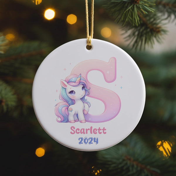 Personalised Unicorn Baby Initials Ornament, 1st Christmas Bauble for Baby, First Xmas Tree Decor, Keepsake Stocking Filler, New Baby Gift