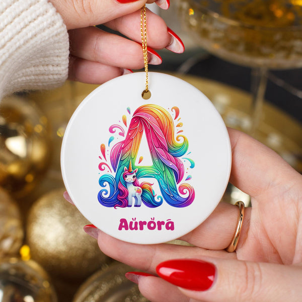 Personalized Unicorn Baby First Christmas Ornament 2024, Custom Initial Ornament for Baby Girl, Baby Shower Gift, Pink Family Keepsake Decor