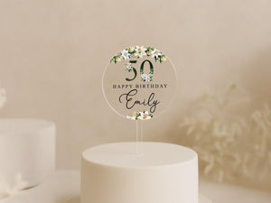 UV Printed 50th Birthday Cake Topper – Custom Floral Keepsake