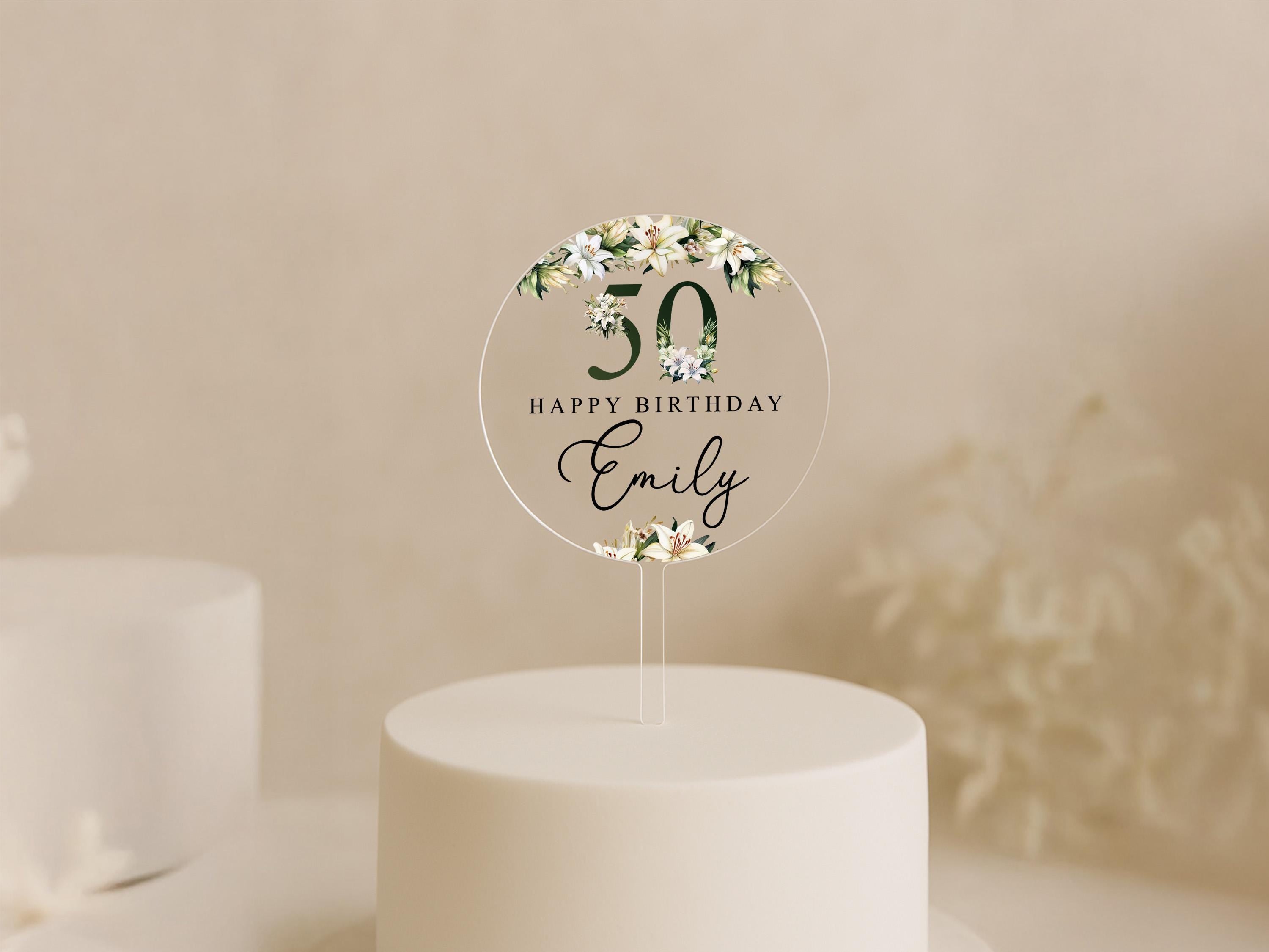 UV Printed 50th Birthday Cake Topper – Custom Floral Keepsake