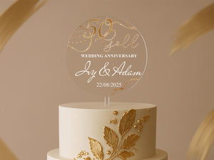 Gold Script Anniversary Cake Decoration – Personalised with Date