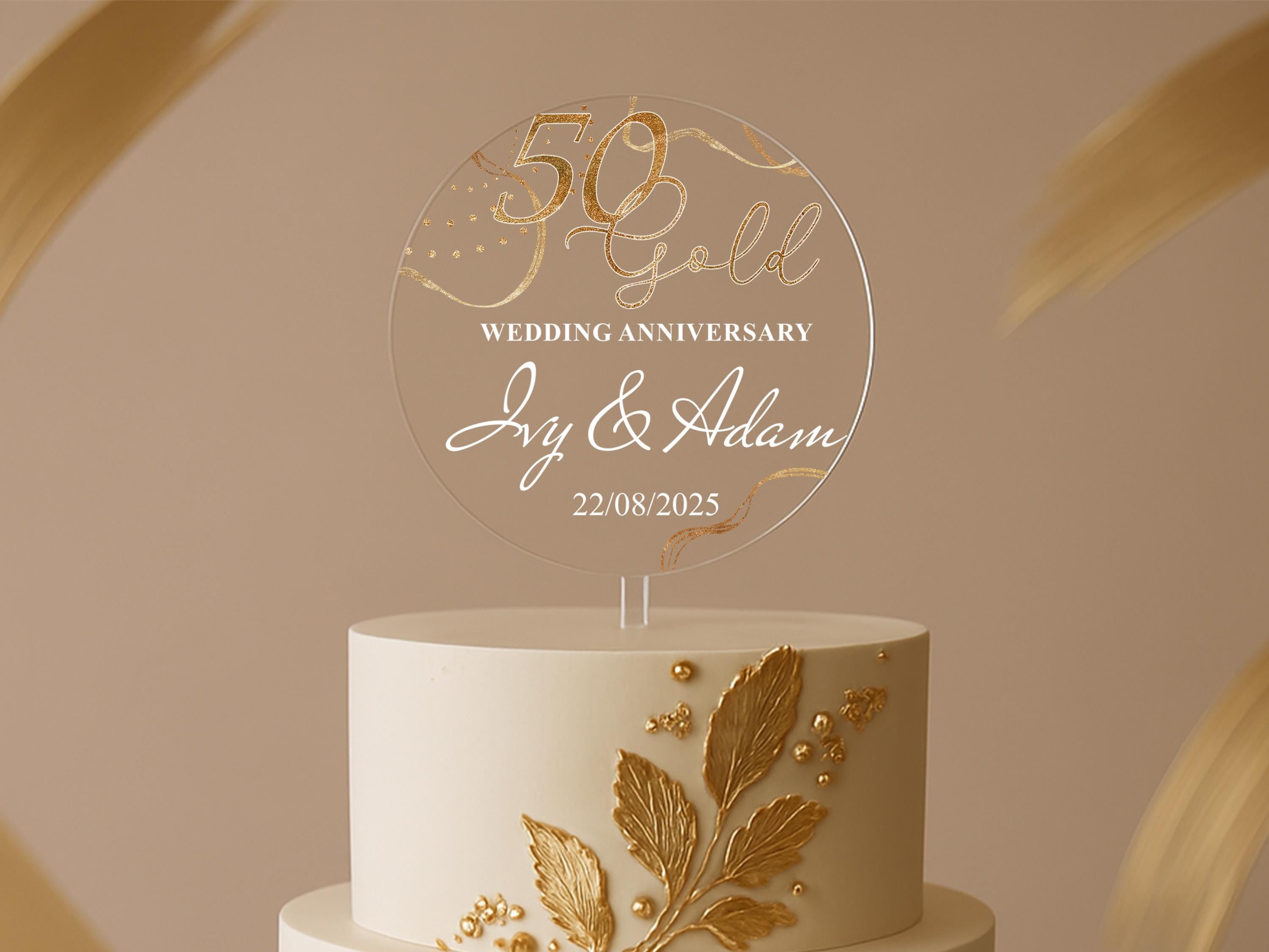 Gold Script Anniversary Cake Decoration – Personalised with Date