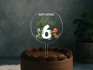 a chocolate cake with a happy birthday cake topper