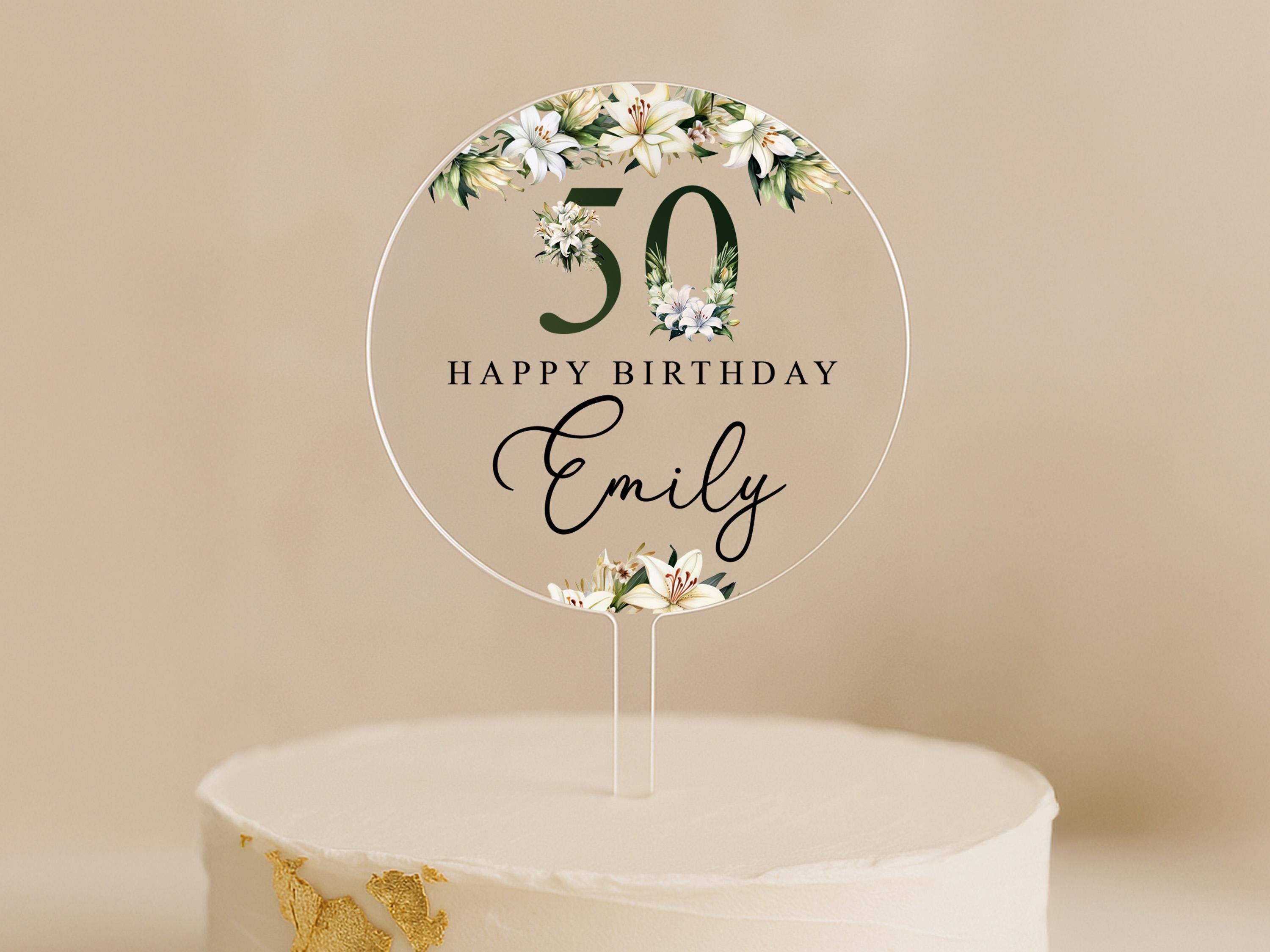 Birthday Name Topper with White Lilies – Any Age Personalised Design