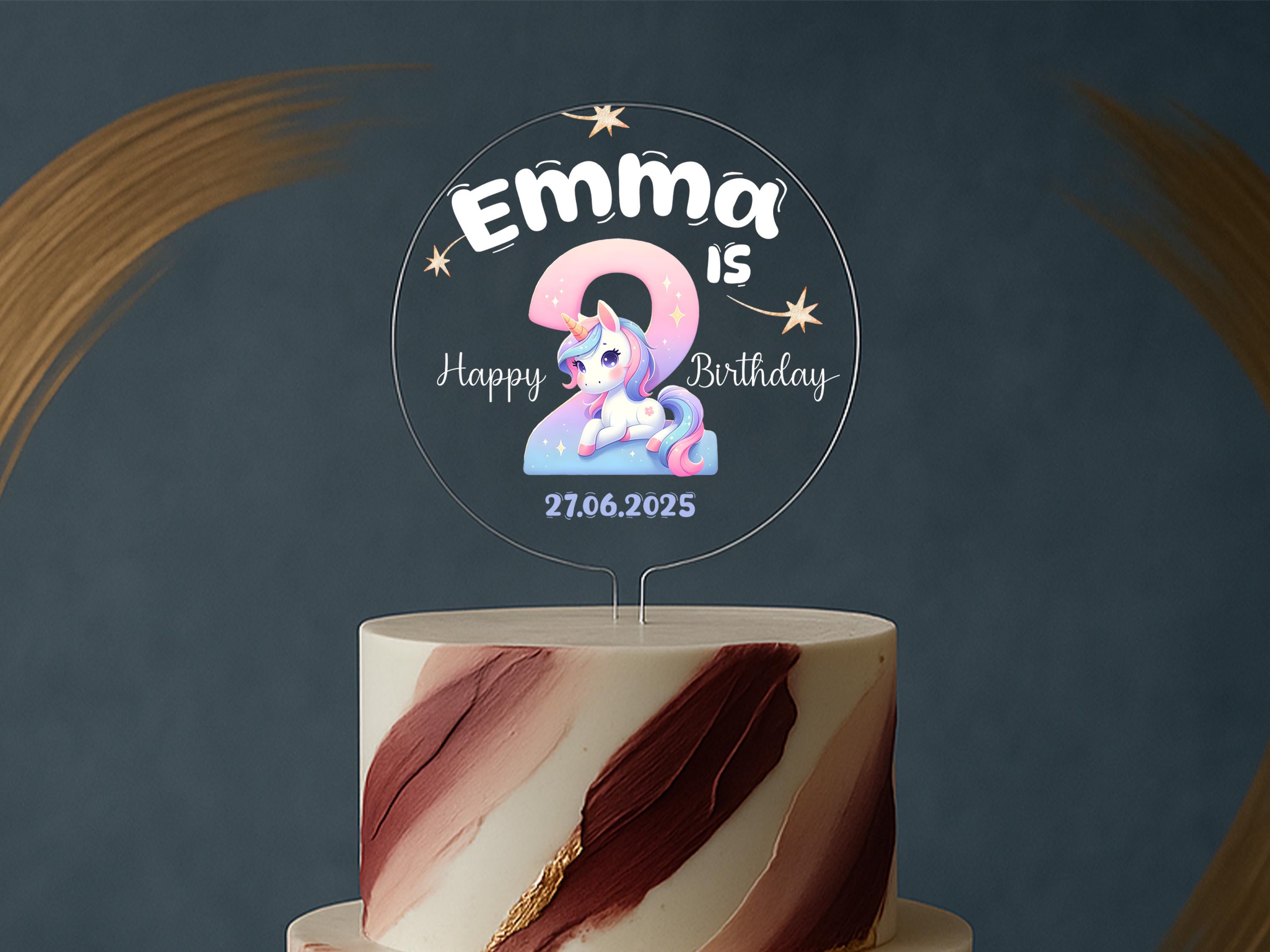 a birthday cake with a unicorn on top of it