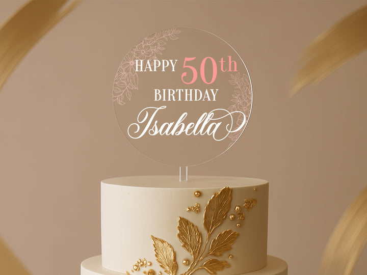 a birthday cake with a white and gold frosting