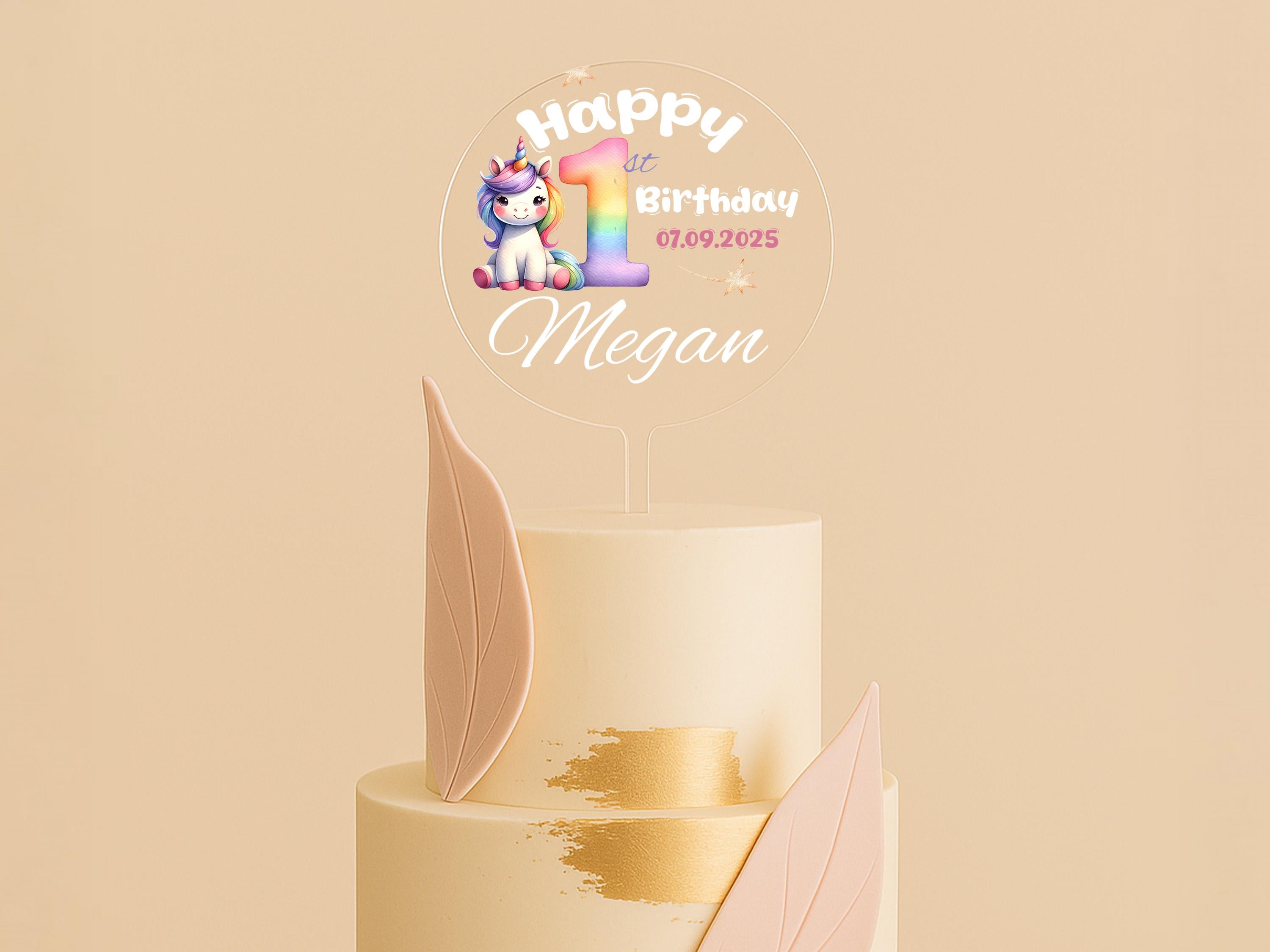 a birthday cake with a unicorn on top of it