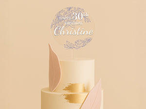 a white cake with pink and gold decorations