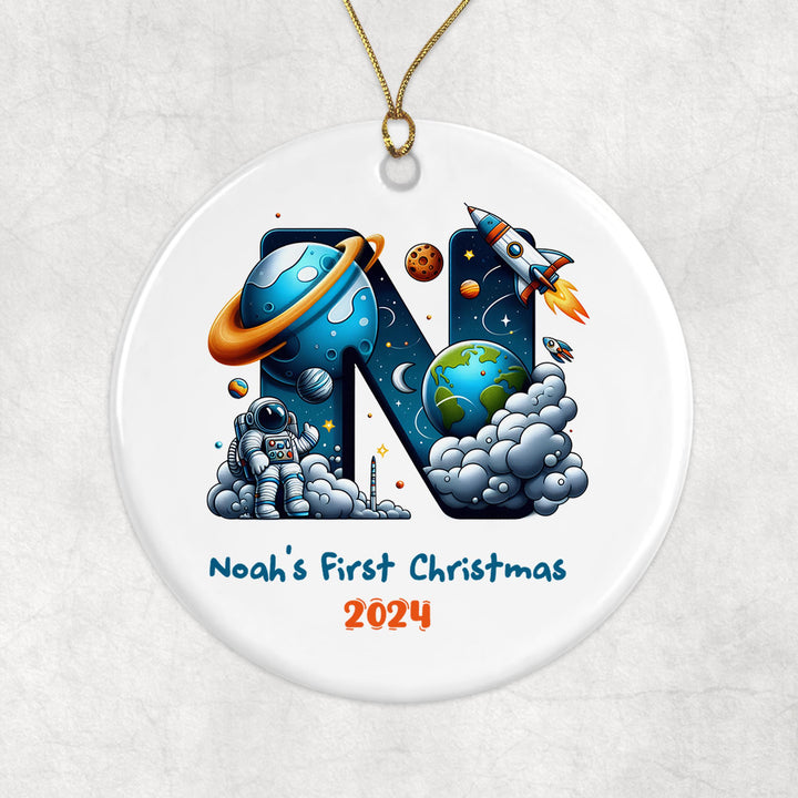 a ceramic ornament with the letter n on it